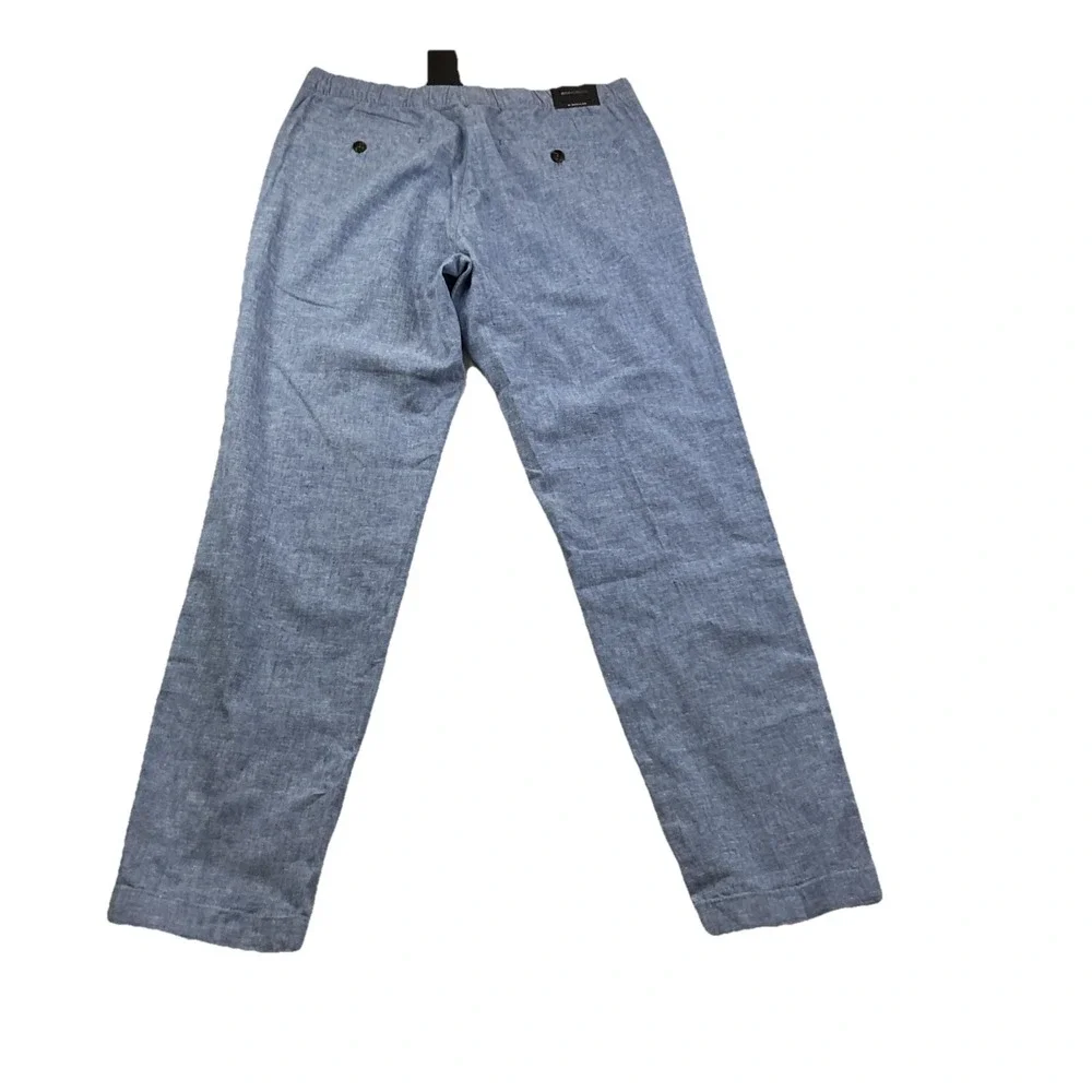 Bonobos Pants Men Sz M Linen Blend Blue Chambray Tapered Drawstring Trousers NWT